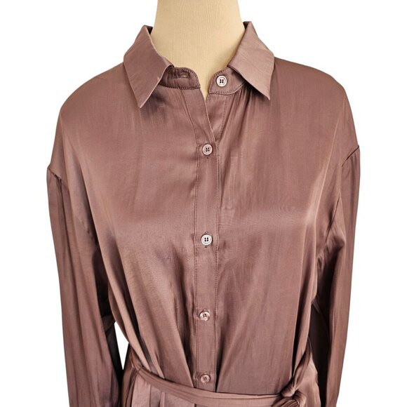LBLC The Label Taylor Dress Satin Soft Mauve T-Shirt Wrap Dress Sz L - Picture 5 of 14